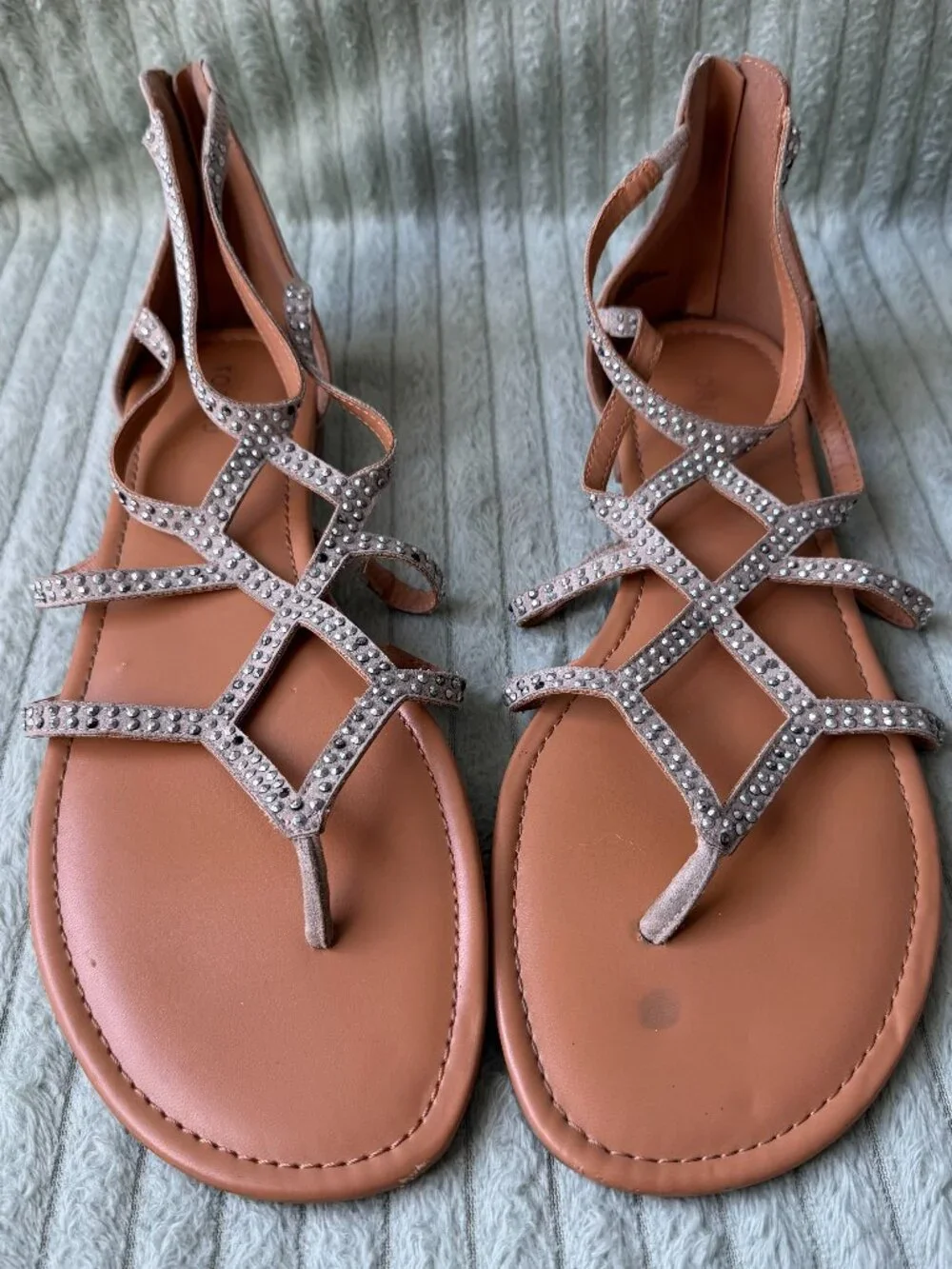 Torrid Size 12W Rhinestone Gladiator Sandals Blush Pink Back Zip